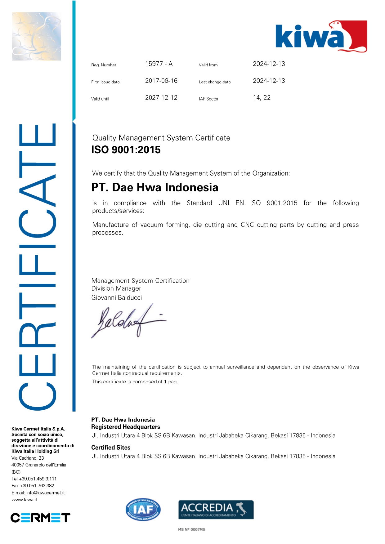 ISO 9001:2015 certificate